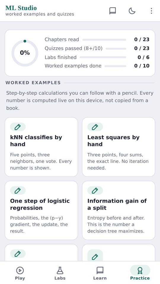 ML Studio — Practice tab