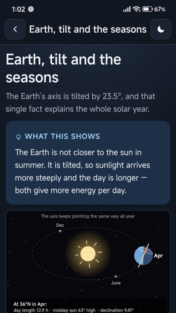 SEFE — Earth, tilt and the seasons simulation